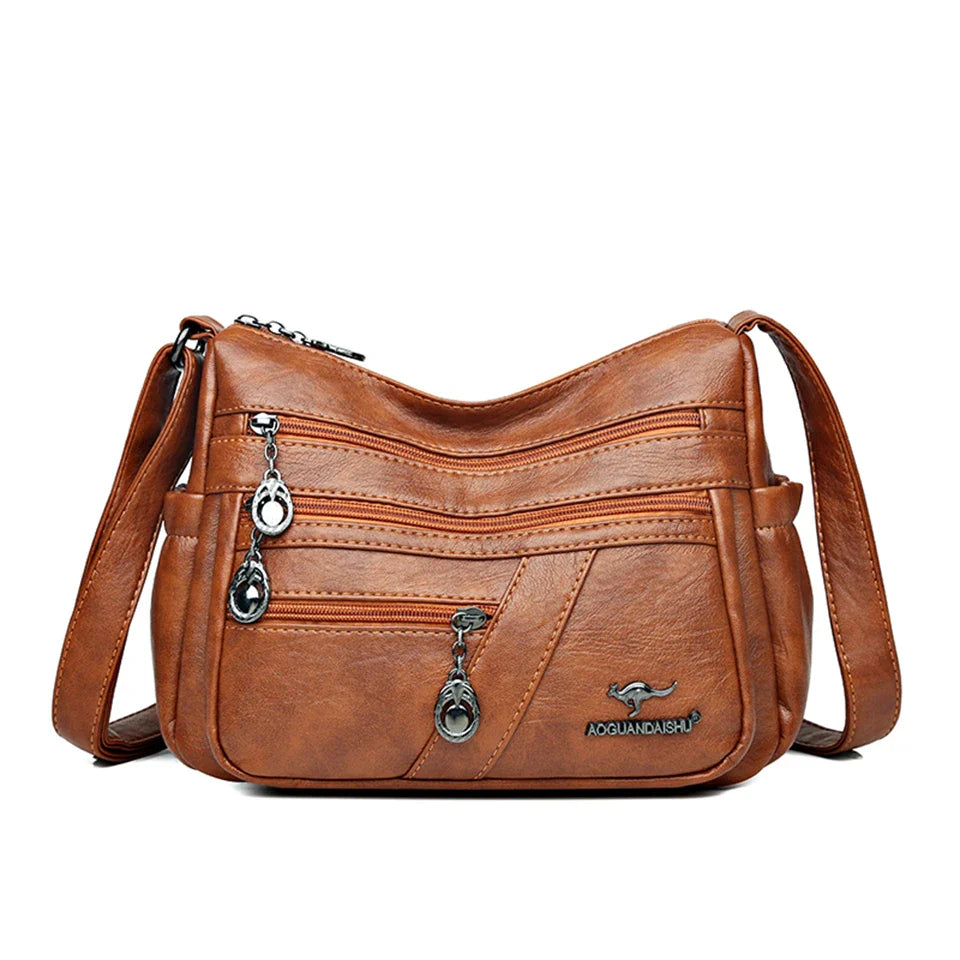 Soft PU Leather Crossbody Bag - Multi-Pocket