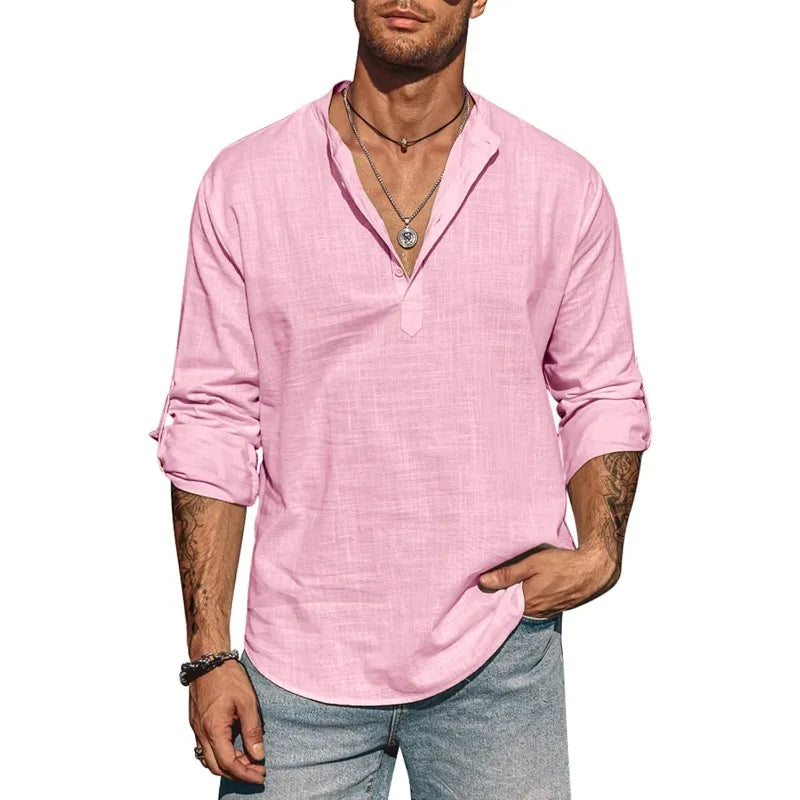 Chemise Lin Respirante à Col Ouvert Homme