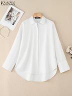 Chemise Oversize à Col & Manches Rabattus - Femme