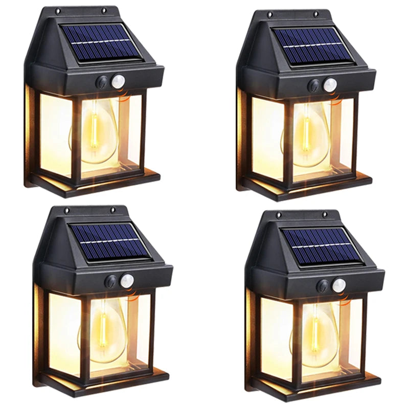 4-Pack Solar Powered Waterproof Outdoor Wall Sconces with Motion Sensor