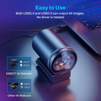 Webcam 4K 1080P 60FPS USB Clipsable - Duo Micros, Autofocus...