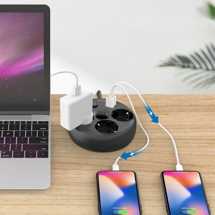 Mini multiprise ralonge intelligente - 3 prises + 2 ports USB