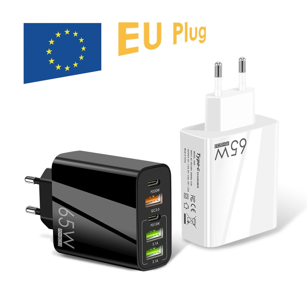 65W 5-in-1 Fast Charger - 3 USB + 2 USB-C