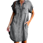 Robe Tunique Chemise en Jean manches courtes et poches