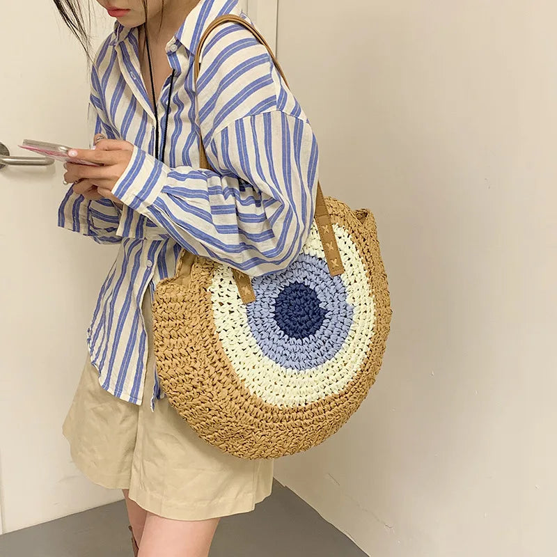 Sac de Plage en Osier "Oeil" avec Fermeture
