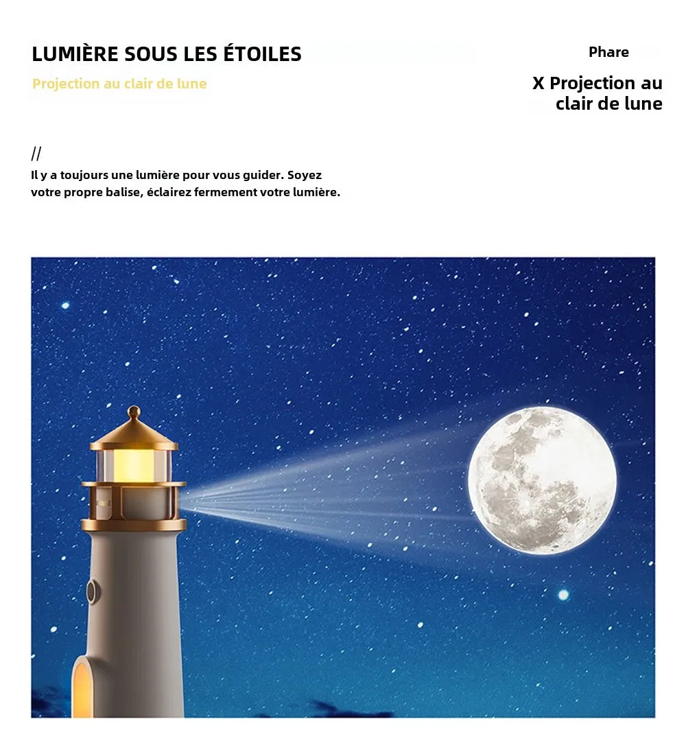 Veilleuse Phare LED Décorative – Projection Lune & Bluetooth