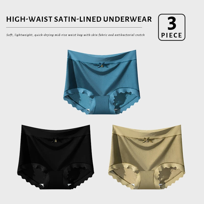 Lot de 3 Culottes en Soie Glacée Taille Haute - Bords Côtelés & Noeud