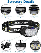 9LED Headlamp - 6 modes + Motion Sensor