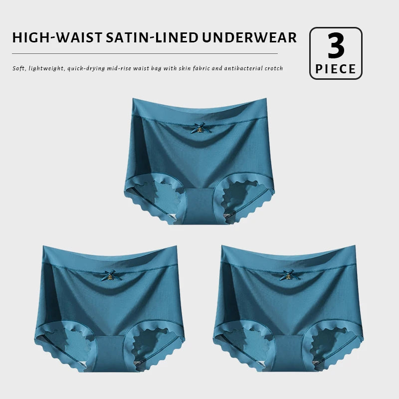 Lot de 3 Culottes en Soie Glacée Taille Haute - Bords Côtelés & Noeud