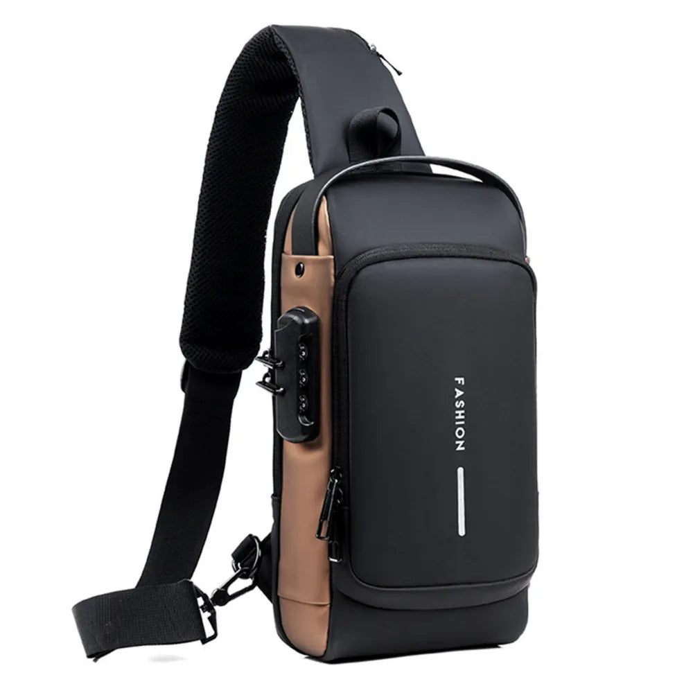 Men's Anti-Theft Shoulder Bag with Lock & USB Charging