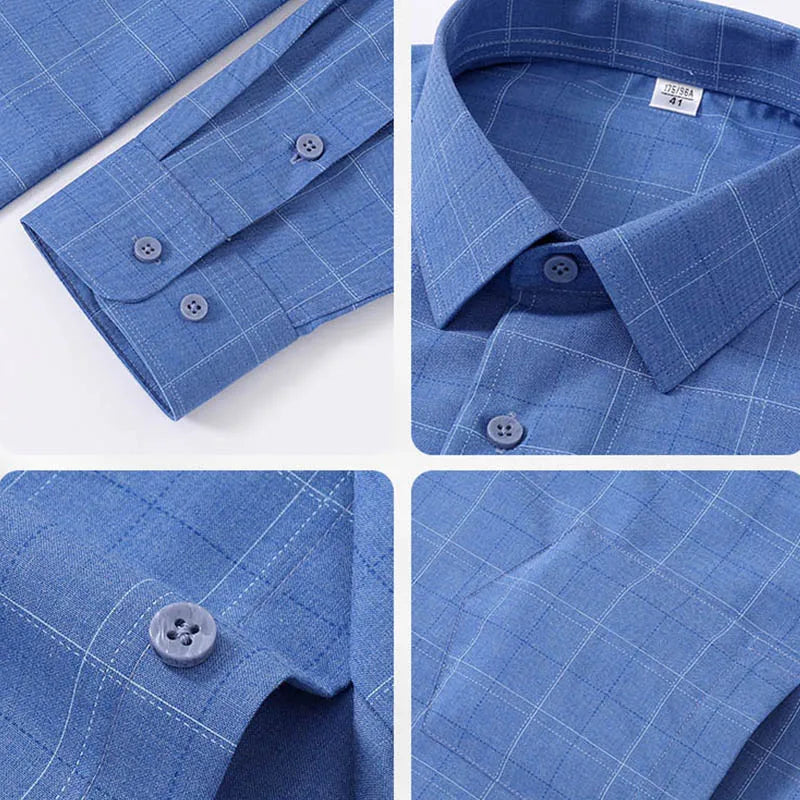 Chemise Homme en Fibre de Bambou à Carreaux à Manches Longues Anti-Froissements - Grandes Tailles