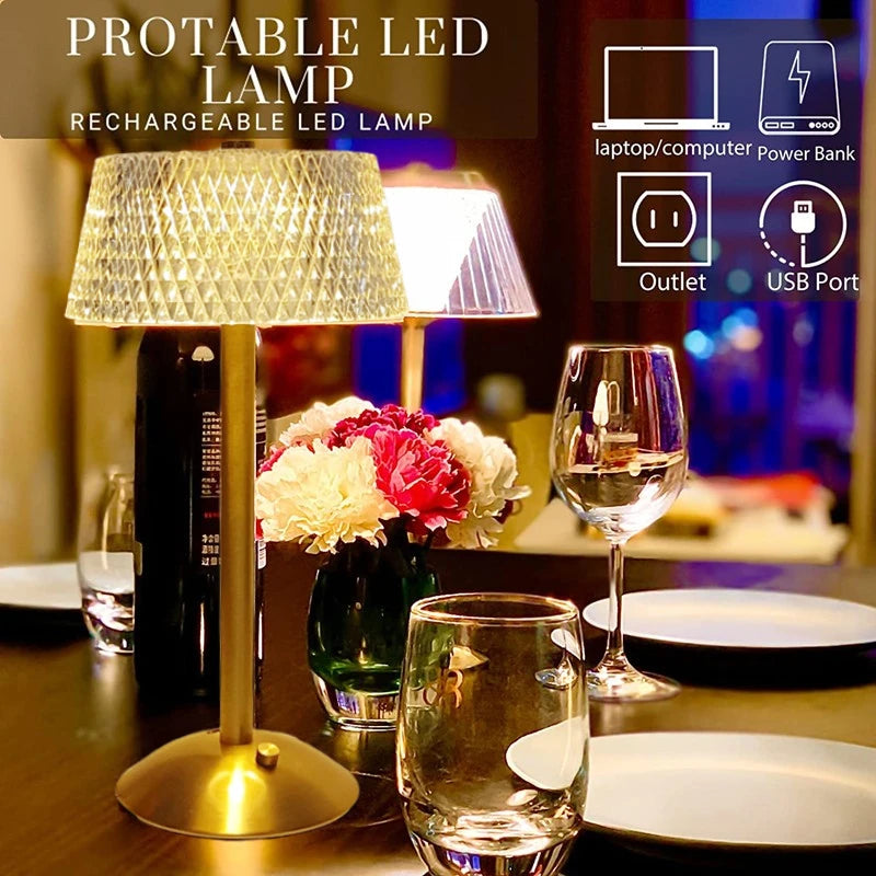 Lampe LED Cristal Or avec Bouton Tactile & USB