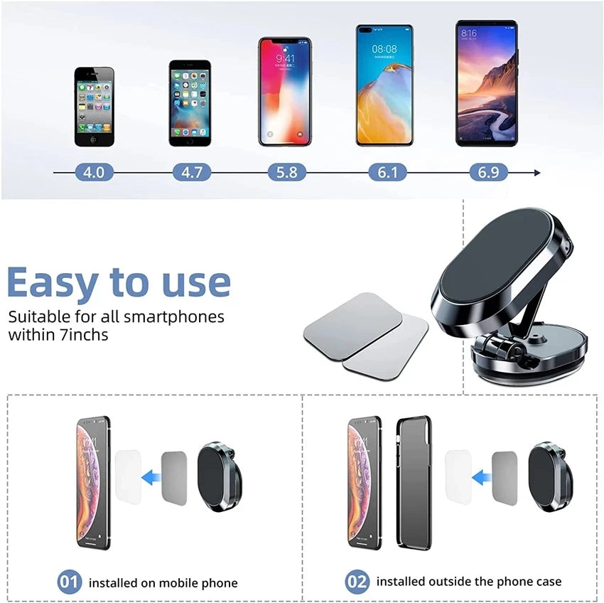 Support Téléphone Magnétique Voiture – 360° Pliable
