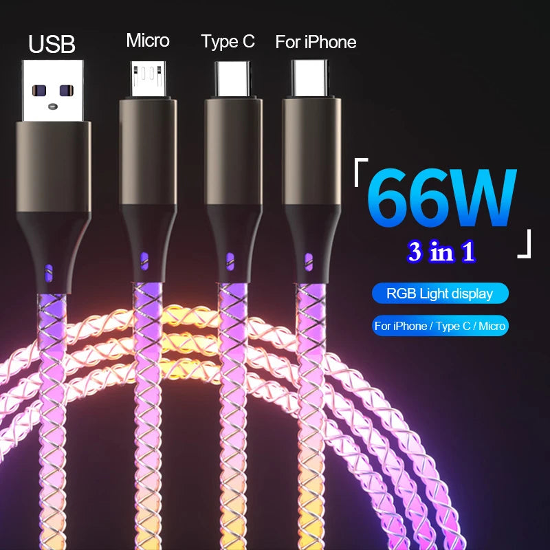 3-in-1 RGB Light Cable - 66W Charging