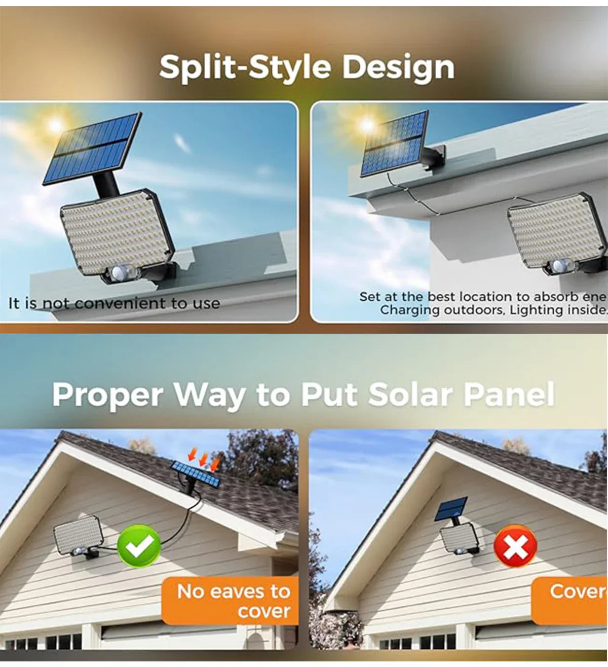 Lampes solaires d'extérieur avec détecteur de mouvement, projecteurs à distance, sécurité étanche IP65, 3 modes, 234LED