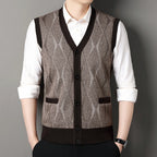 Sleeveless patterned knit cardigan