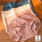 Pack of 3 High Waisted Ice Silk Briefs - Ribbed Edges & Bow