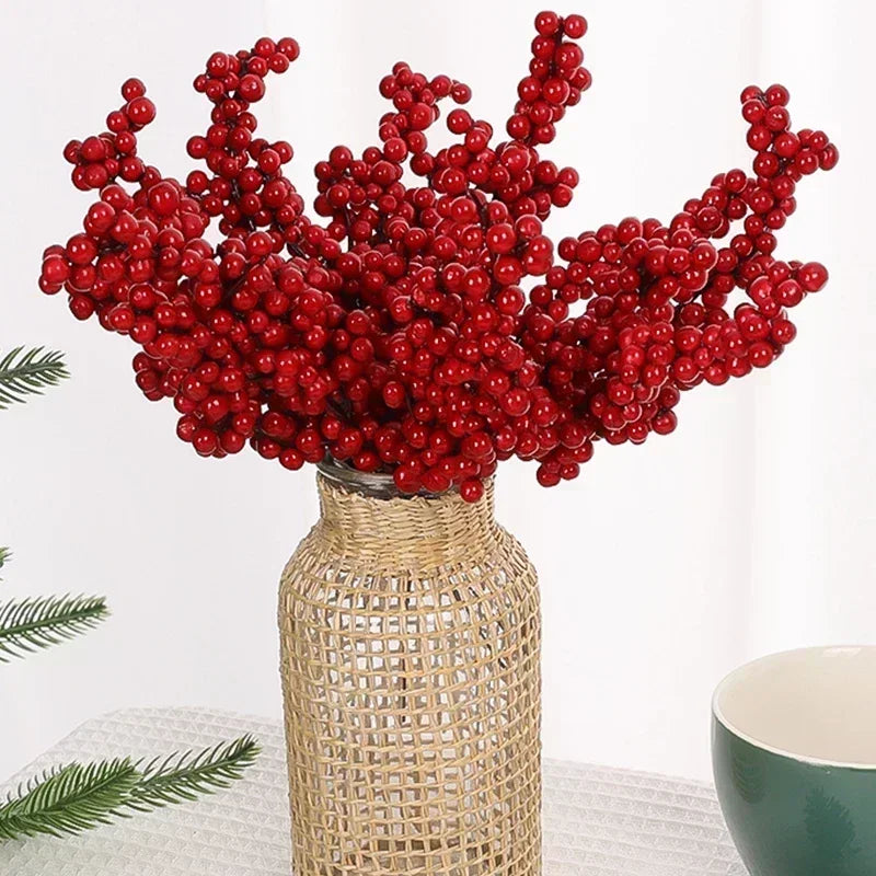 20x Artificial Christmas Holly Berries with Stem