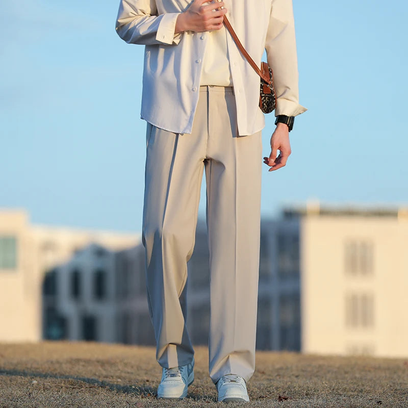 Men's Pleated Straight-Leg Suit Trousers