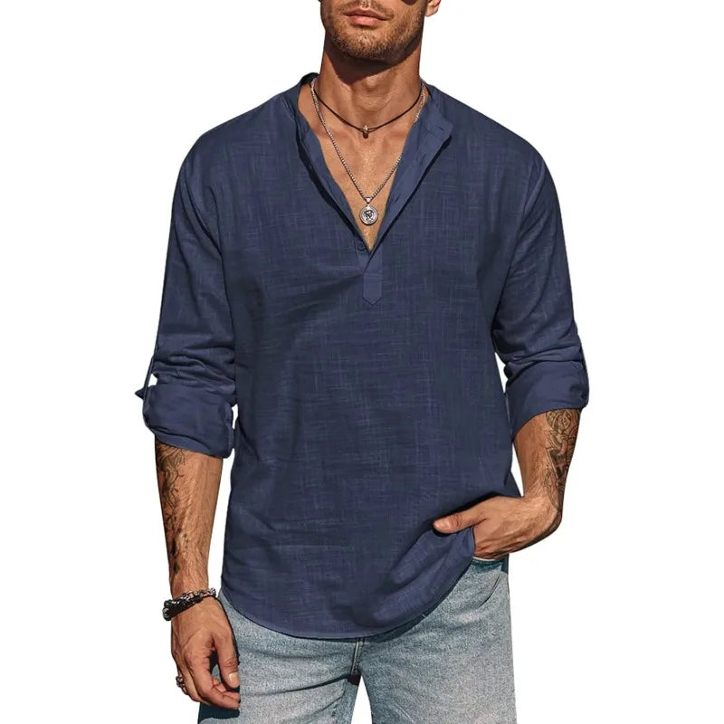 Chemise Lin Respirante à Col Ouvert Homme