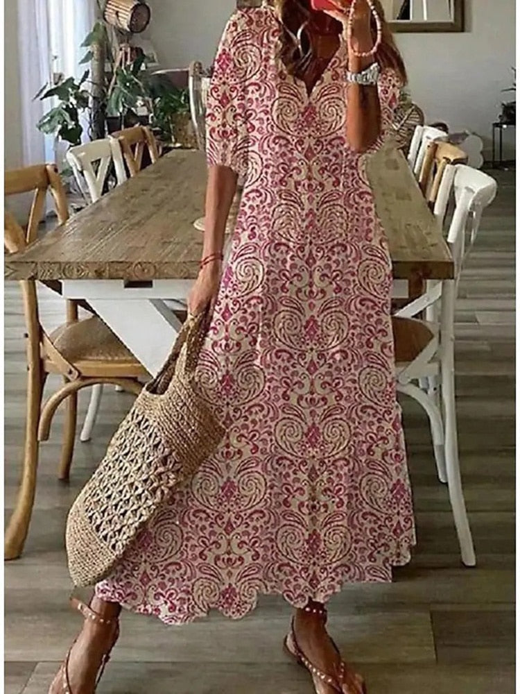 Long floral print summer dress