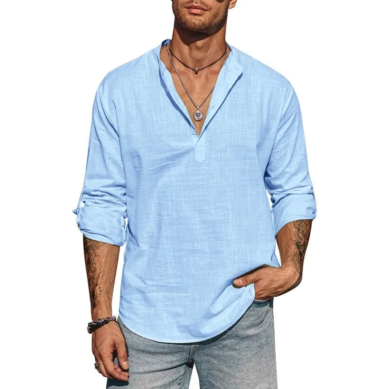 Chemise Lin Respirante à Col Ouvert Homme