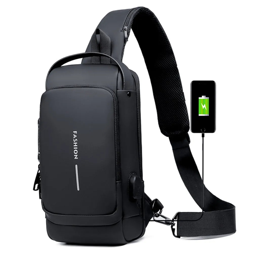 Sac à Bandoulière Homme AntiVol avec Cadenas & Chargement USB