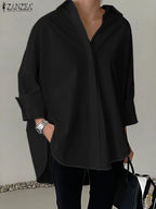 Chemise Oversize à Col & Manches Rabattus - Femme