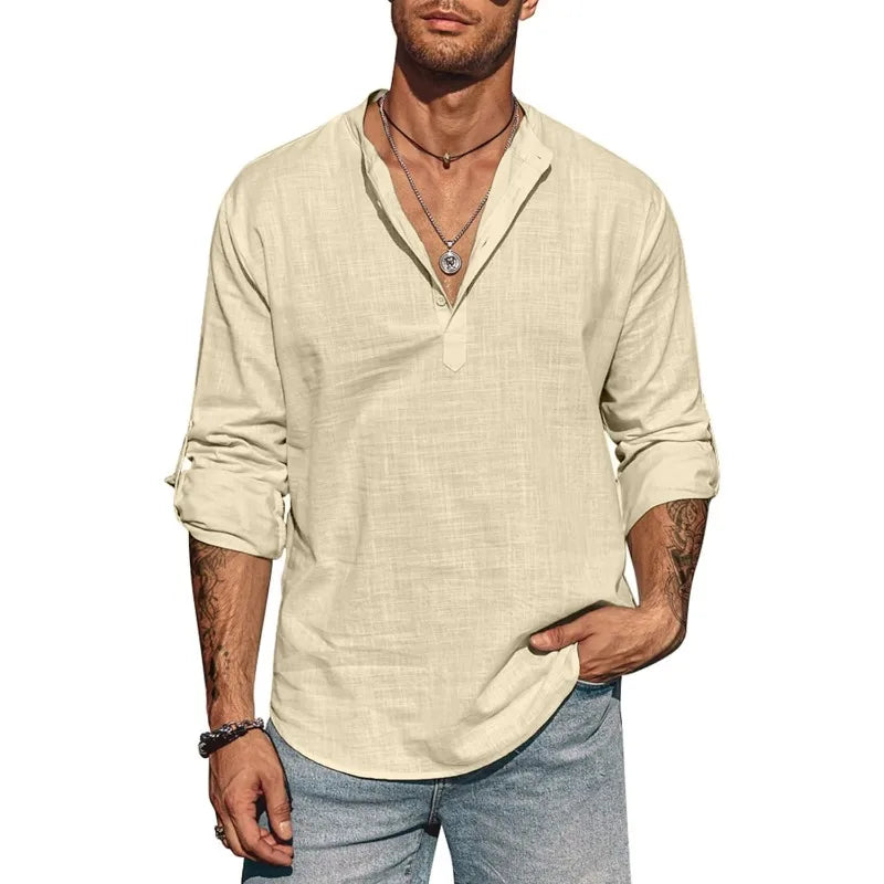 Chemise Lin Respirante à Col Ouvert Homme