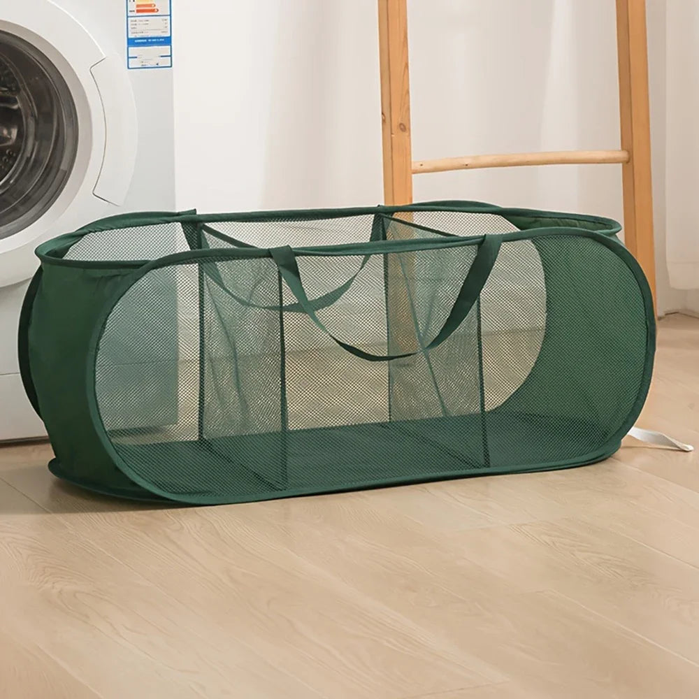 Large Foldable Pop-Up Mesh Laundry Hamper with 3 Sections - Black, White & Colors