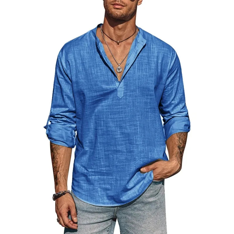 Chemise Lin Respirante à Col Ouvert Homme
