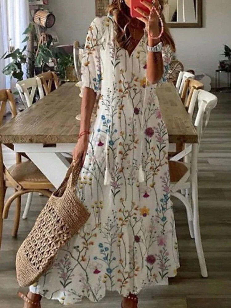 Long floral print summer dress
