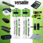 4 Piles Rechargeables USB AA 1.5V – 3800mAh
