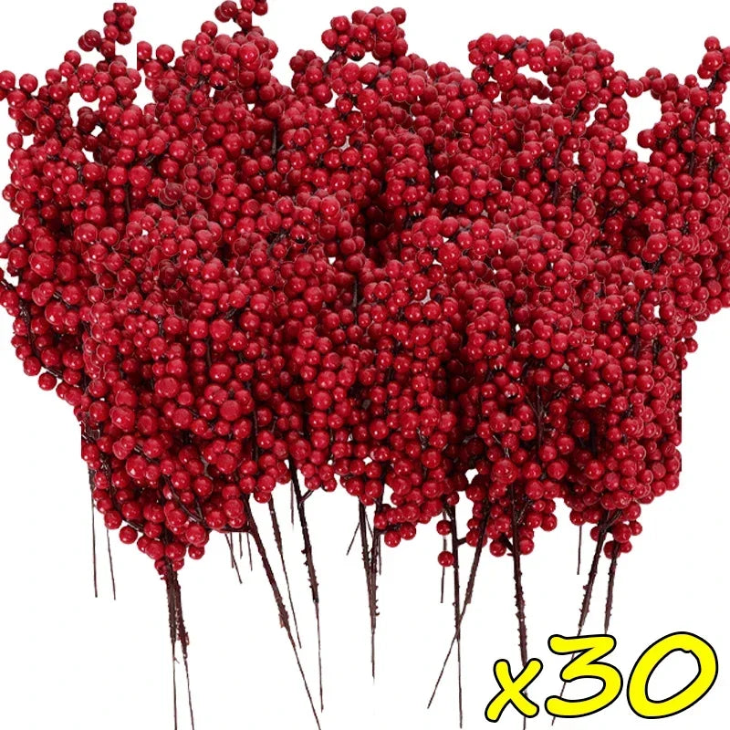 20x Artificial Christmas Holly Berries with Stem