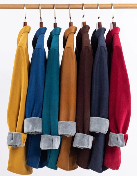 Corduroy shirt with warm fleece interior - Solid color