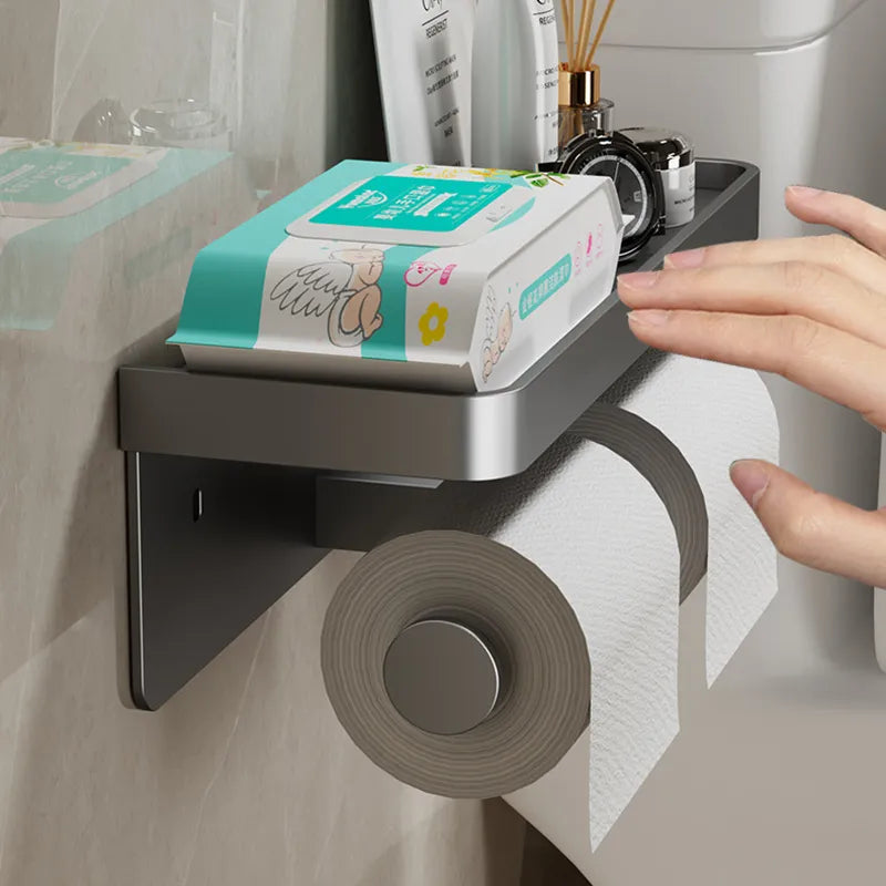 Toilet Paper Holder with Integrated Storage Shelf