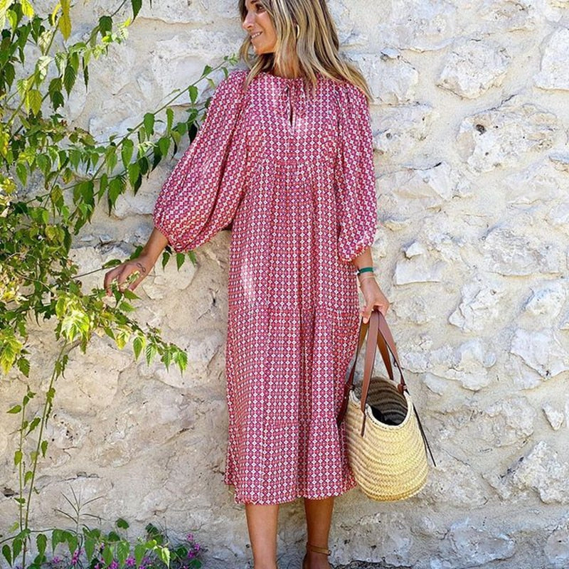 Elegant long dress with puff sleeves - Patterns