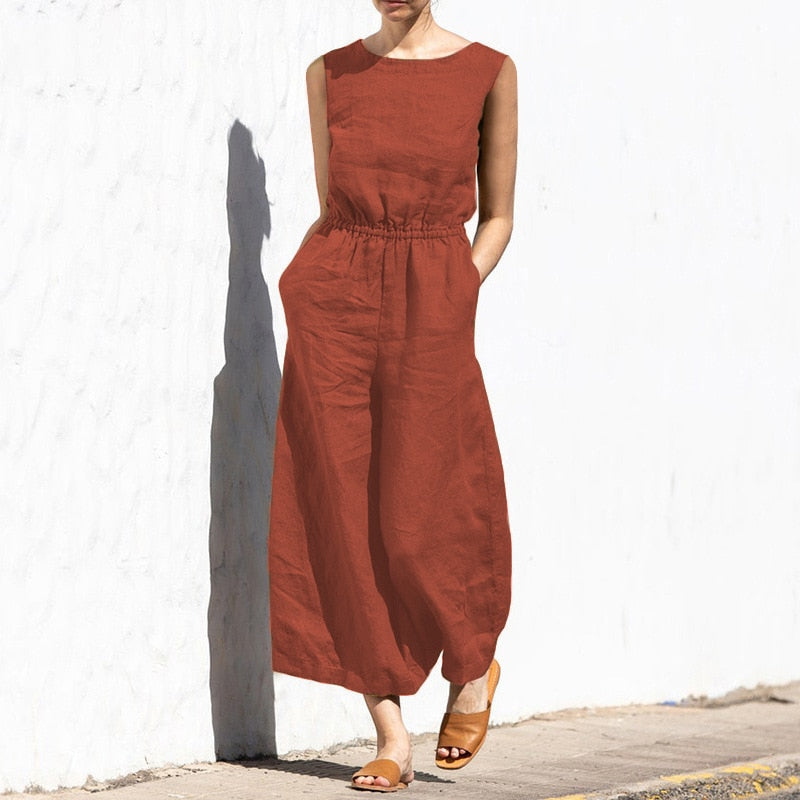 Women's breathable linen jumpsuit