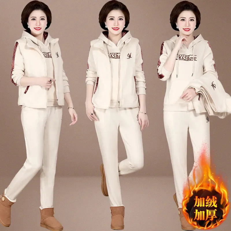 Women's 3-Piece Set - Joggers, Sweatshirt & Puffer Jacket