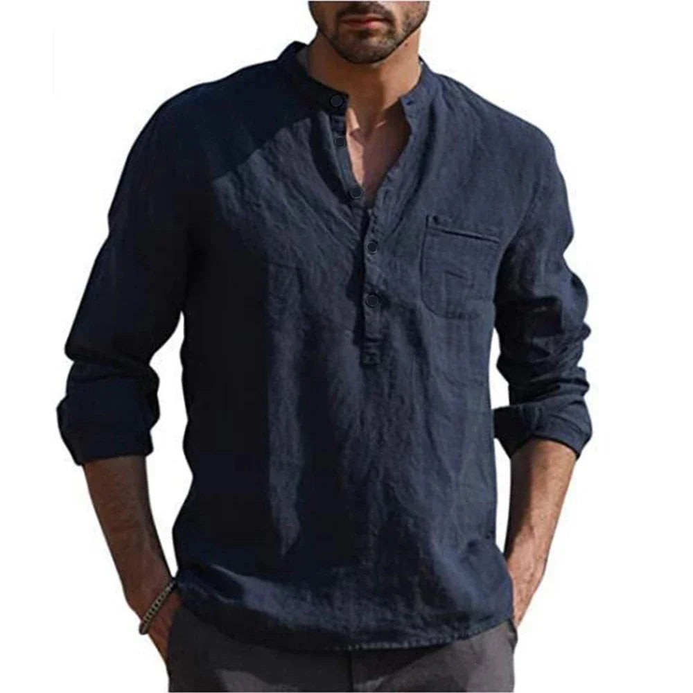 Linen Grandad Collar Shirt