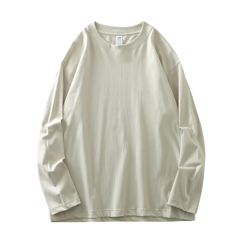 T-Shirt Homme Manches Longues en Coton à Col Rond & Coupe Ample - 11 Couleurs Unies
