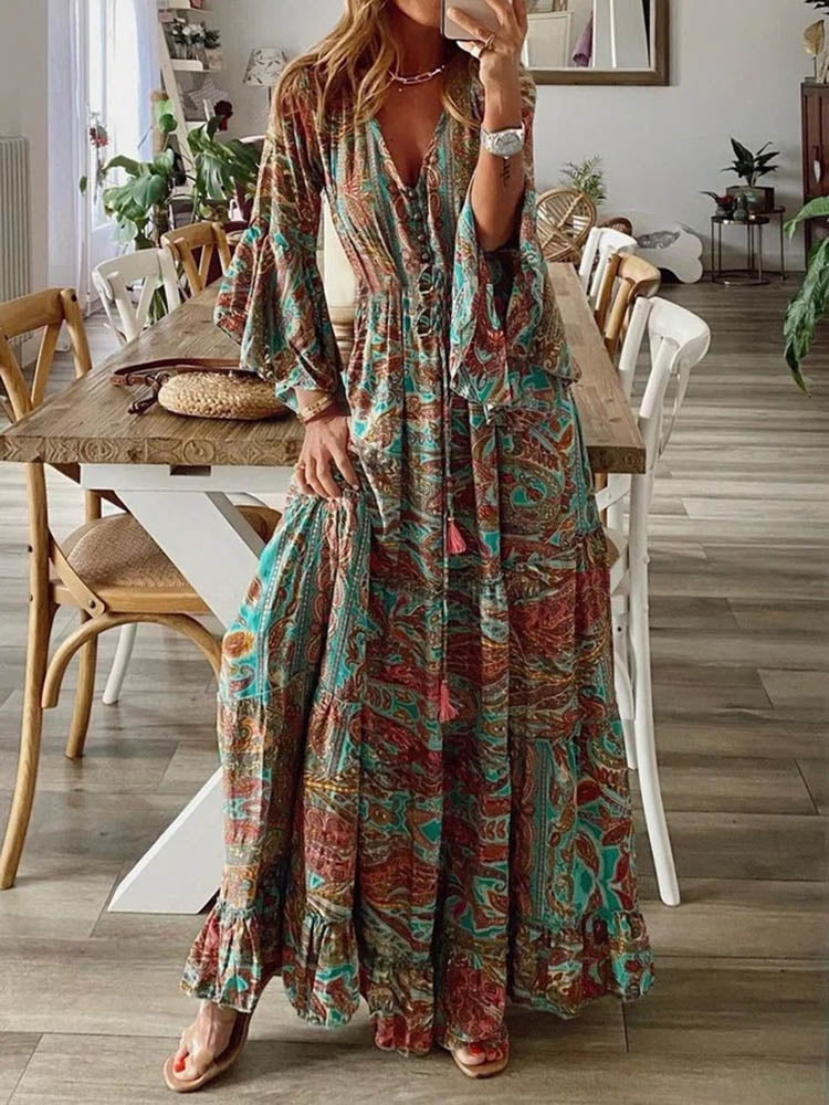 Long floral print summer dress