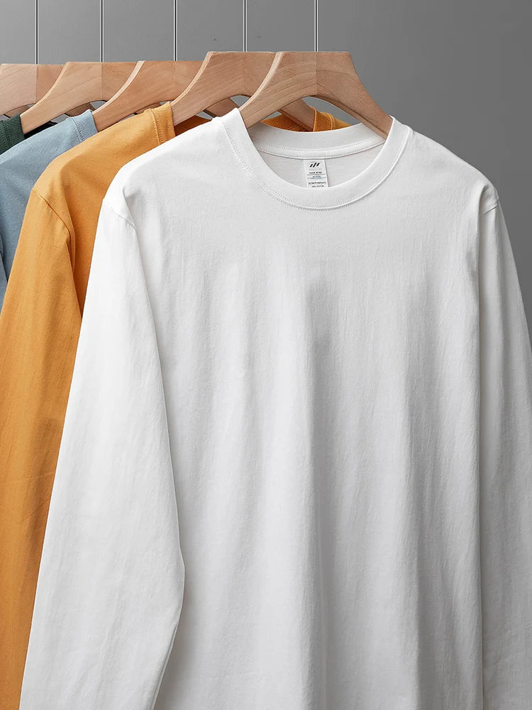 T-Shirt Homme Manches Longues en Coton à Col Rond & Coupe Ample - 11 Couleurs Unies