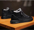 Leather High-Top Sneakers with Fur Lining and Zipper