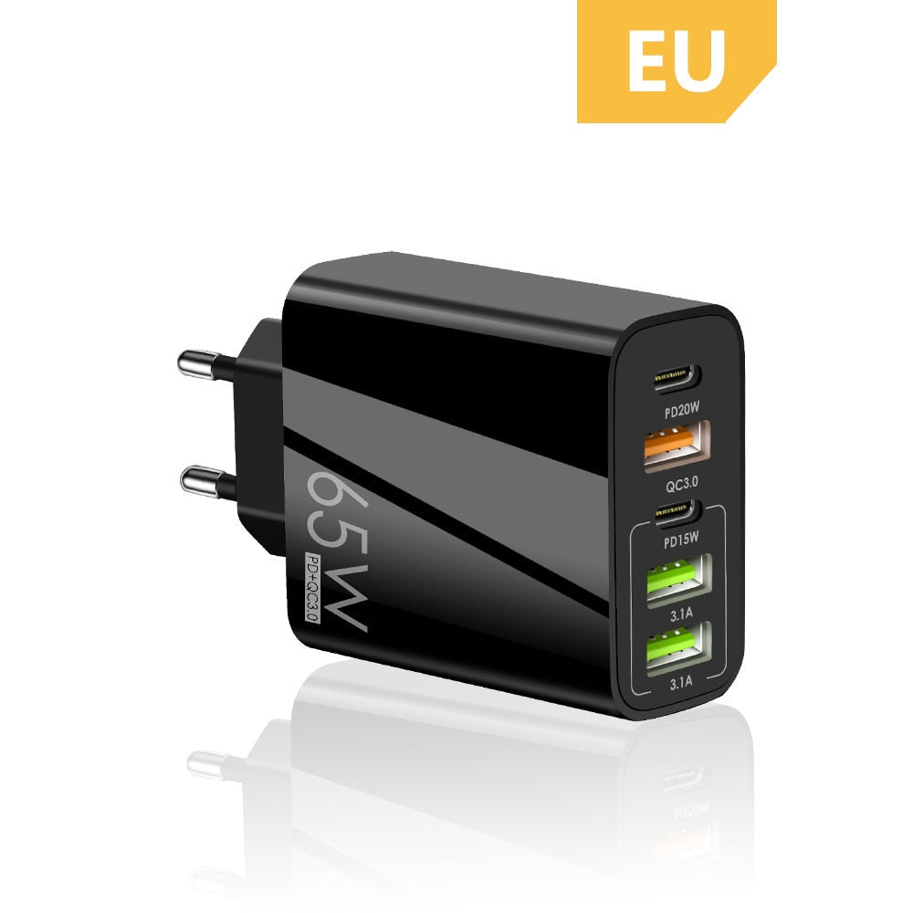 65W 5-in-1 Fast Charger - 3 USB + 2 USB-C
