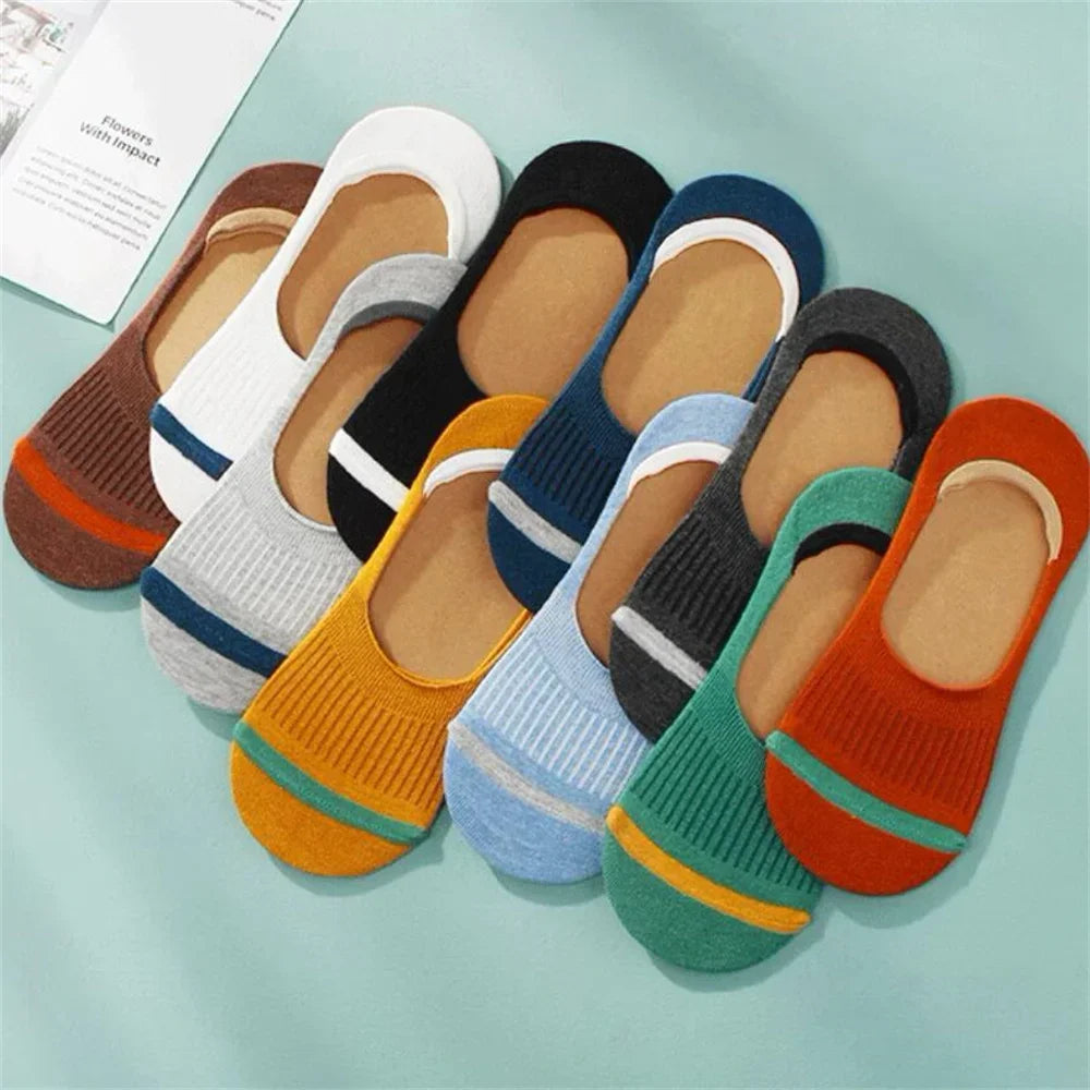 Lot 10 Paires Socquettes Invisibles Homme Coton — Antidérapant Silicone