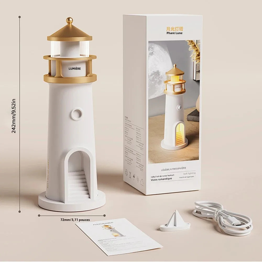 Veilleuse Phare LED Décorative – Projection Lune & Bluetooth