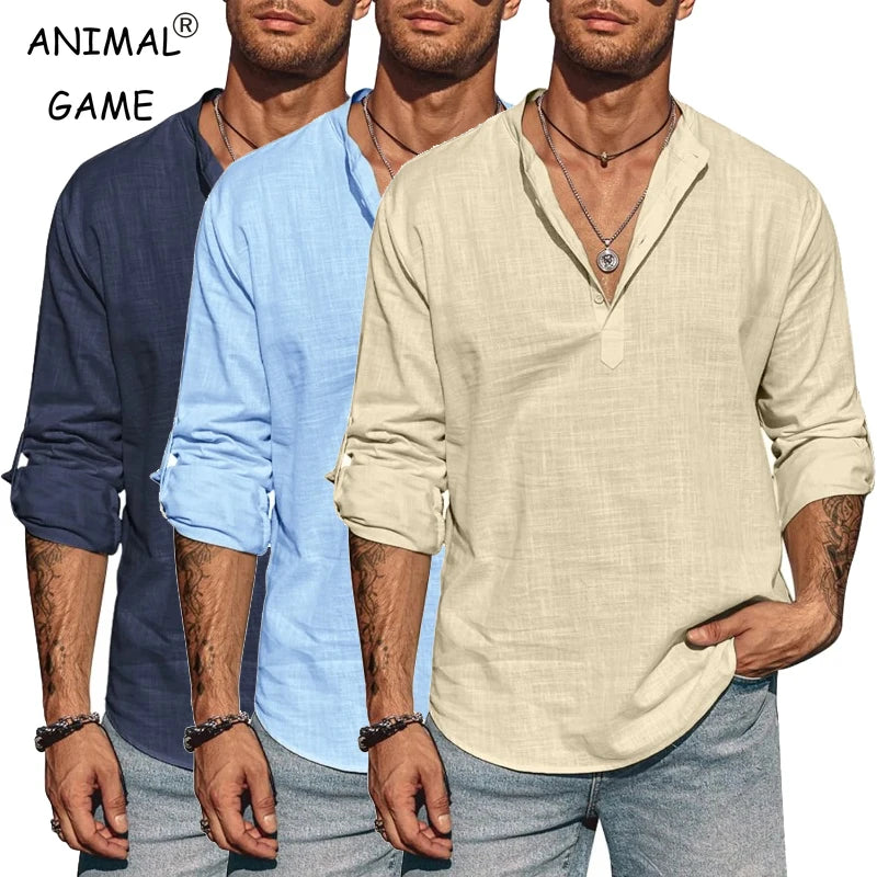Chemise Lin Respirante à Col Ouvert Homme