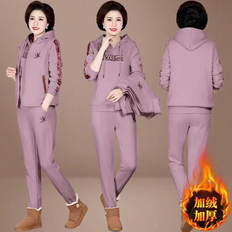 Women's 3-Piece Set - Joggers, Sweatshirt & Puffer Jacket