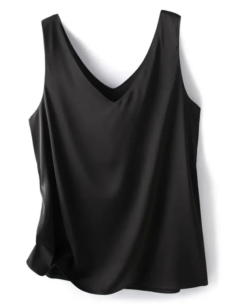 Timeless Satin Tank Top V-Neck Front & Back
